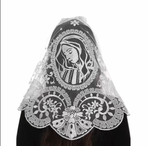 Elegant Icon of the Virgin Mary Lace Church Head Covering