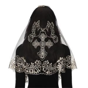 Sacred Holy Spirit & Cross Embroidered Lace Church Head Covering