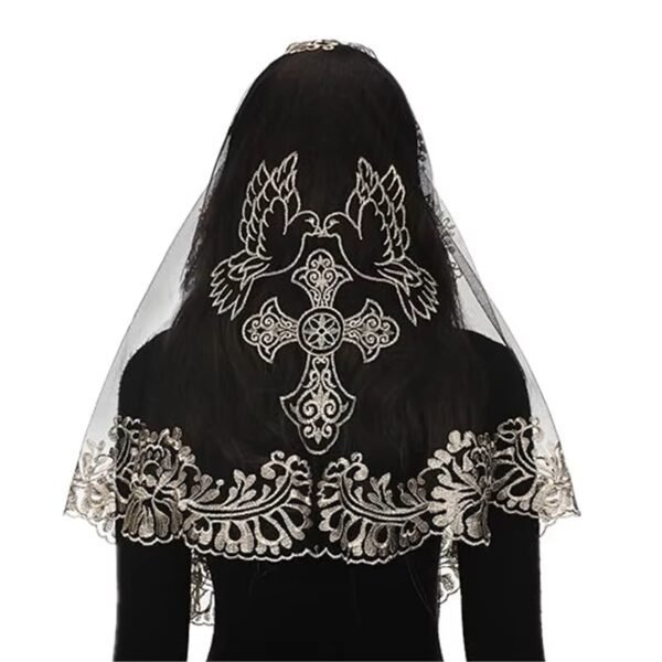Sacred Holy Spirit & Cross Embroidered Lace Church Head Covering
