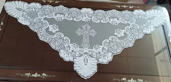 Elegant Ornate Floral Cross Lace Church Head Covering (120x60cm)
