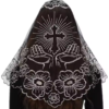 beige on the back Sacred Cross & Praying Hands Embroidered Lace Church Head Covering
