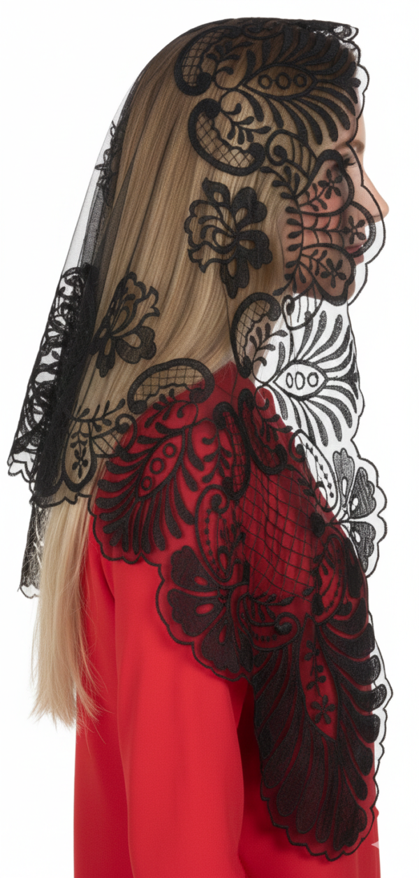 Elegant Ornate Floral Cross Lace Church Head Covering (120x60cm)