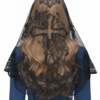 Elegant Latin Cross and Lily Lace Black Church Head Covering