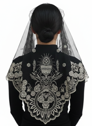 Sacred Eucharistic Chalice & Monstrance Embroidered Lace Church Head Covering