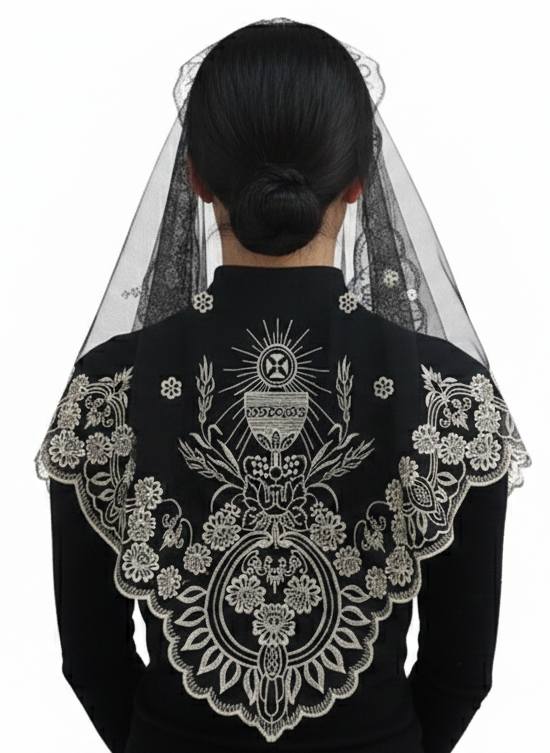 Sacred Eucharistic Chalice & Monstrance Embroidered Lace Church Head Covering