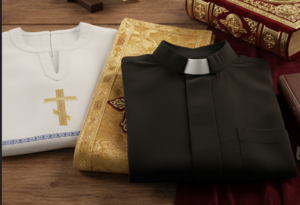 Elegant Latin Cross and Lily Lace Black Church Head Covering