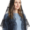 Elegant Latin Cross and Lily Lace Black Church Head Covering