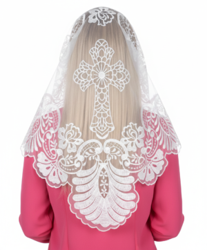 Elegant Ornate Floral Cross Lace Church Head Covering (120x60cm)