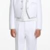 1 Premium Boys' 5-Piece White Formal Tailcoat Suit with Silver Paisley Brocade Accents