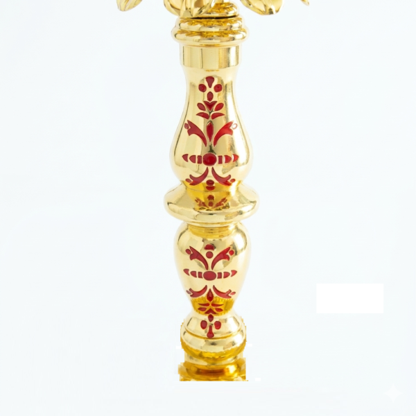 Gold Plated Orthodox Candle Holder with Red Enamel & Vigil Oil Cup