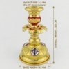 Gold Plated Orthodox Candle Holder with Enamel Cross Emblem & Floral Details
