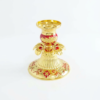 Gold Plated Small Orthodox Candle Stand with Red Floral Enamel (20.5 cm)