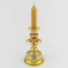Gold Plated Orthodox Candle Holder with Enamel Cross Emblem & Floral Details