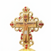 Orthodox Table Cross with Stand – Metal Jesus Icon Crucifix for Home Decor, Prayers & Altar – Jerusalem Style Devotional Gift