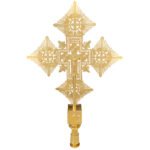 Gilded Sunburst Orthodox Processional Hand Cross with Crucifix and Angel Motif 82.5x 50.5 cm
