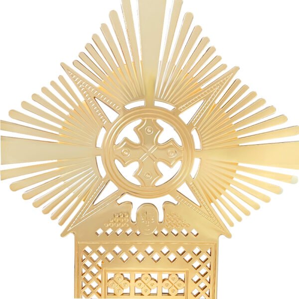 Gilded Sunburst Orthodox Processional Hand Cross with Crucifix and Angel Motif 82.5x 50.5 cm