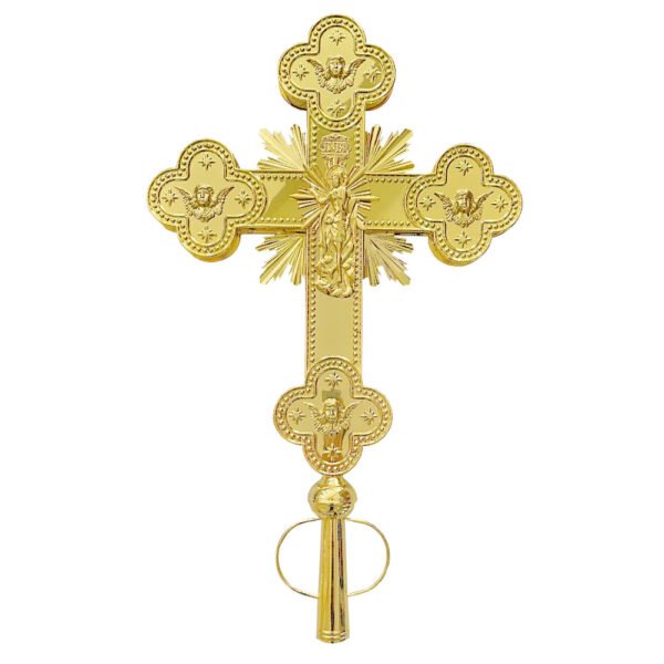 Gold Alloy Metal Orthodox Crucifix with Prayer Handle and Double-Sided