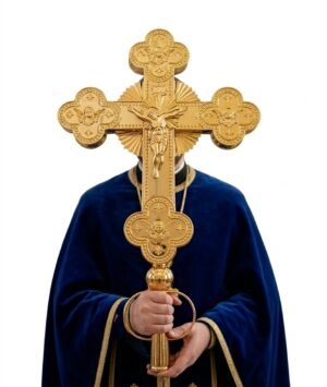 Double-Sided Gold Alloy Metal Orthodox Crucifix with Prayer Handle 75*45cm