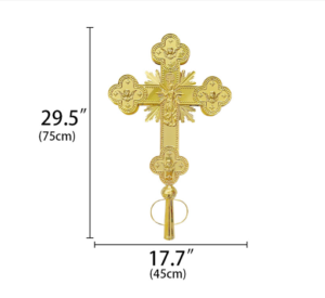 Gold Alloy Metal Orthodox Crucifix with Prayer Handle and Double-Sided