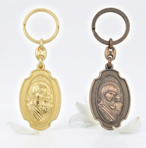 Sacred Madonna & Child Icon Keychain- Gold & Bronze Set