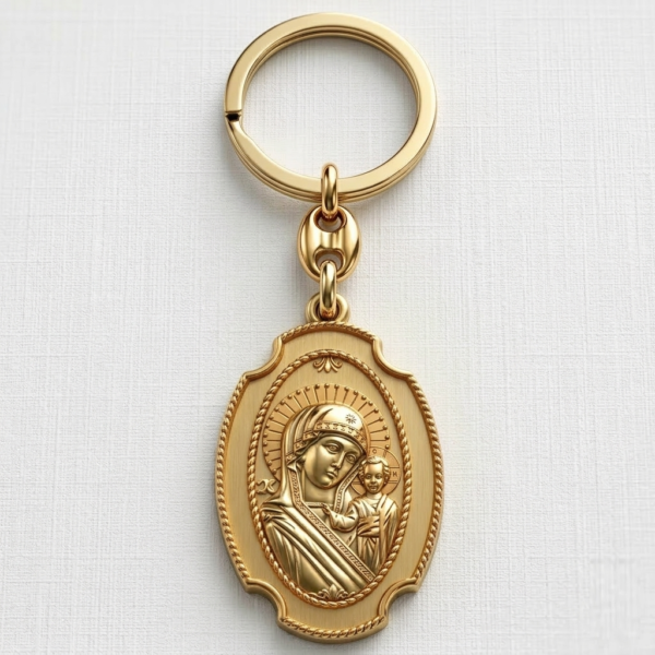 Sacred Madonna & Child Icon Keychain- Gold & Bronze Set