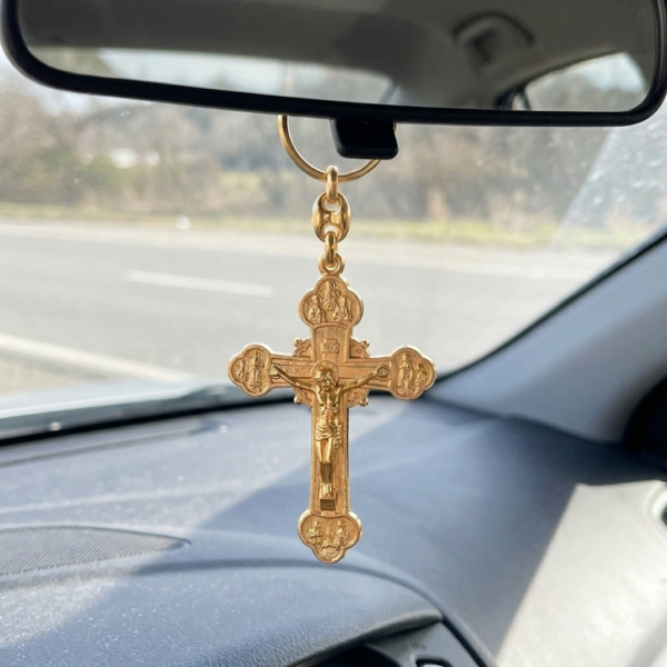 Custom Gold-Plated Jesus Cross Keychain - Christian Souvenir & Religious Gift
