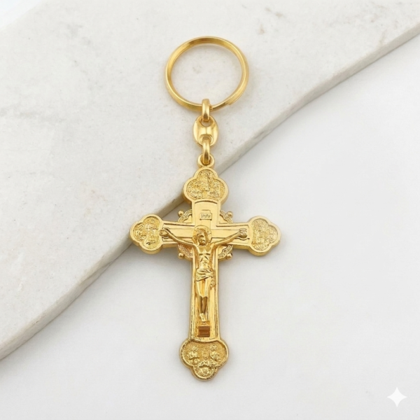 Custom Gold-Plated Jesus Cross Keychain - Christian Souvenir & Religious Gift