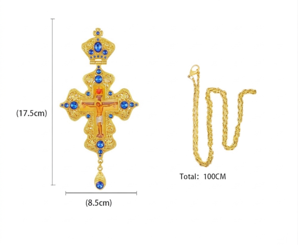 Sovereign Russian Orthodox Filigree Pectoral Cross with Multi-Tonal Gemstones