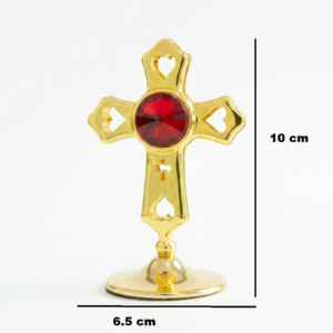 Gold-Plated Orthodox Table Cross with Ruby Crystal Center