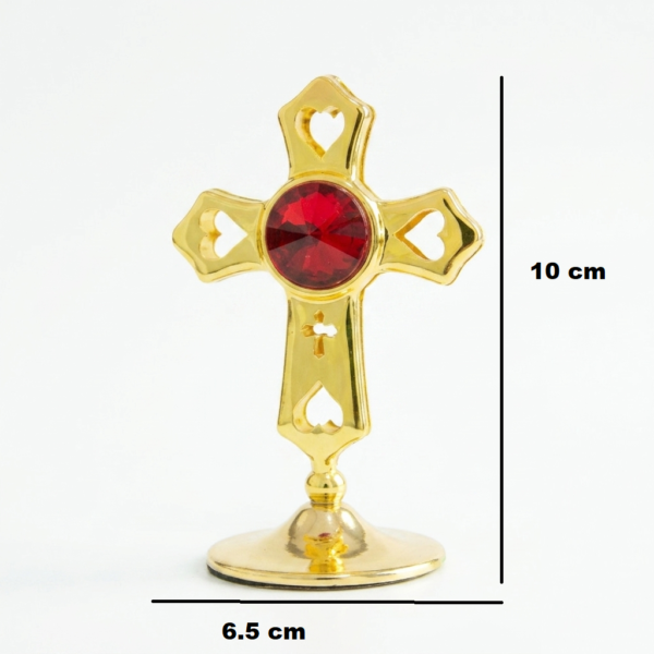 Gold-Plated Orthodox Table Cross with Ruby Crystal Center