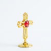Gold-Plated Orthodox Table Cross with Ruby Crystal Center