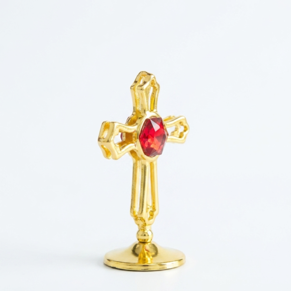 Gold-Plated Orthodox Table Cross with Ruby Crystal Center