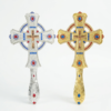 Gold & Silver Plated Orthodox Hand Cross – Ornate Jeweled Jesus Crucifix for Church Ceremonies, Liturgical Blessings, and Religious Parades
