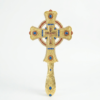 Gold & Silver Plated Orthodox Hand Cross – Ornate Jeweled Jesus Crucifix for Church Ceremonies, Liturgical Blessings, and Religious Parades
