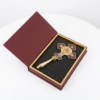 Gold-Plated Orthodox Handheld Crucifix – Ornate Religious Altar Cross with Jesus Icon and Blue Enamel Filigree