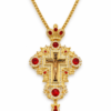 Gold-Plated Imperial Orthodox Pectoral Cross – Ornate Bishop's Crucifix with Ruby Red Crystals and Filigree Detailing