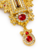 Gold-Plated Imperial Orthodox Pectoral Cross – Ornate Bishop's Crucifix with Ruby Red Crystals and Filigree Detailing