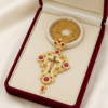 Gold-Plated Imperial Orthodox Pectoral Cross – Ornate Bishop's Crucifix with Ruby Red Crystals and Filigree Detailing